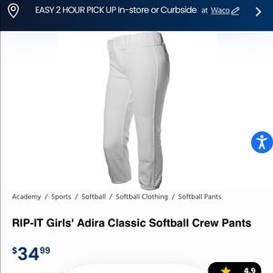 3 pairs of girls RipIt Brand Softball pants